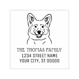 Walisische Corgi-Hund Gesichtsname Rücksendeadress Permastempel
