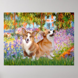 Walisische Corgis (zwei Ppembroke) -Garten in Give Poster