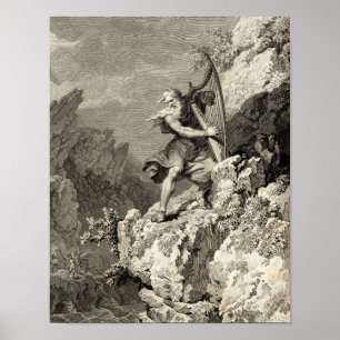 Walisische Druide spielt Harfe Poster
