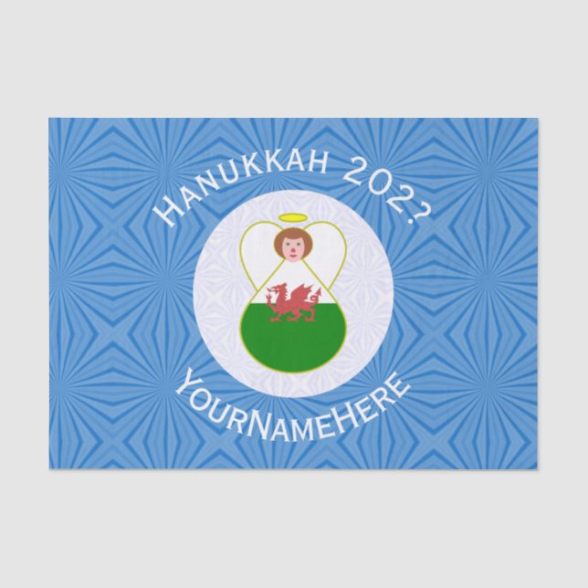Walisische Engels-Hanukkah-Flagge Personalisiertes Seidenpapier (Vorderseite)