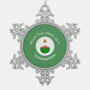 Walisische Engelsweihnachtsflagge personalisiert  Schneeflocken Zinn-Ornament