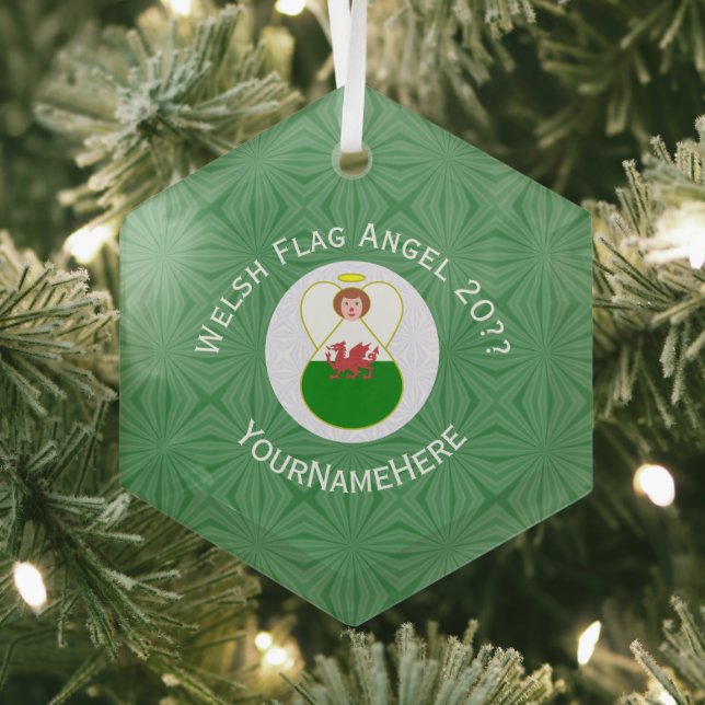 Walisische Flagge Angel Weihnachtsgrün Ornament Aus Glas (Insitu)