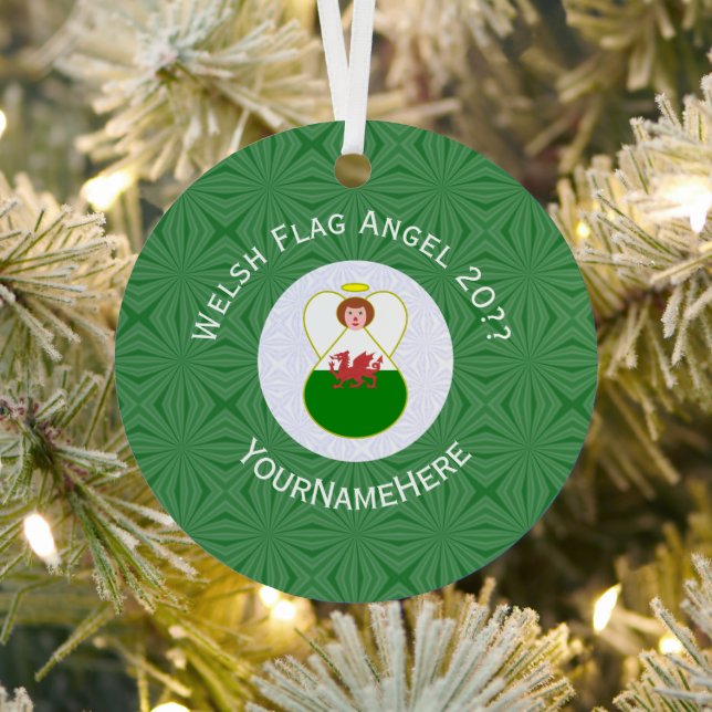 Walisische Flagge Angel Weihnachtsgrün Ornament Aus Metall (InSitu)