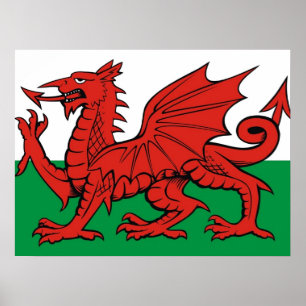 Walisische Flagge, "Cymru am byth", Der rote Drach Poster
