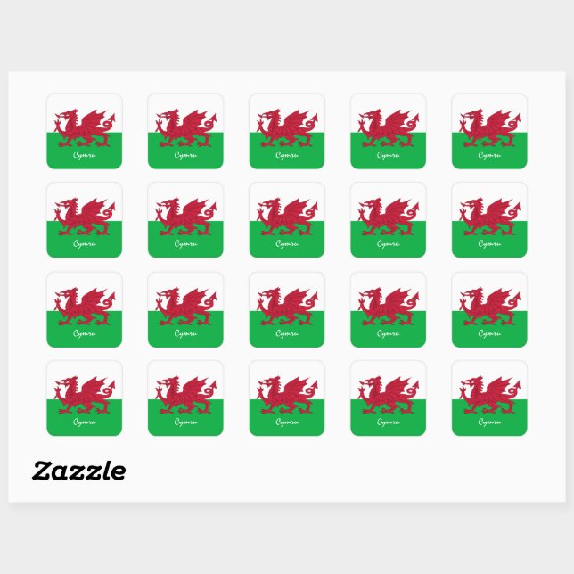 Walisische Flagge, Emblem & Wales Urlaub / Sport Quadratischer Aufkleber (Blatt)