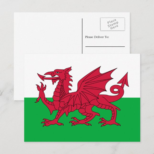Walisische Flagge, Flagge von Wales Postkarte (Vorne/Hinten)