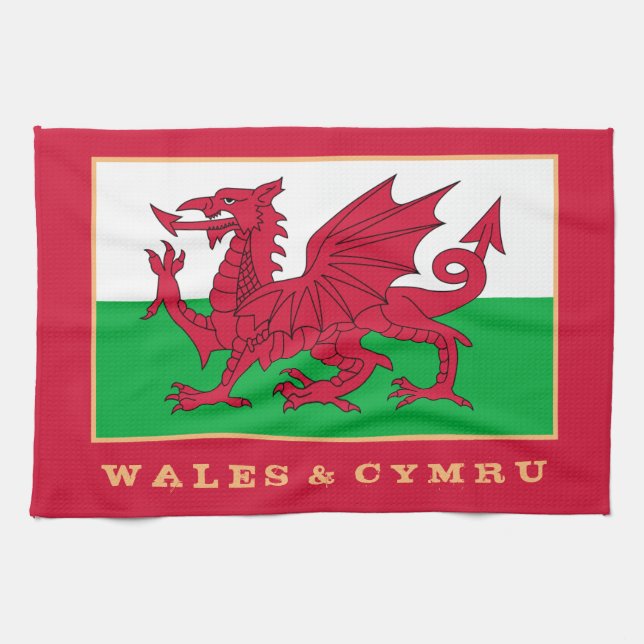 Walisische Flagge & Wales Kochen, Mode / sport Cym Geschirrtuch (Horizontal)