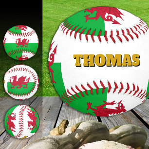 Walisische Flagge, Wales, Monogramm/Baseball-Bälle Baseball