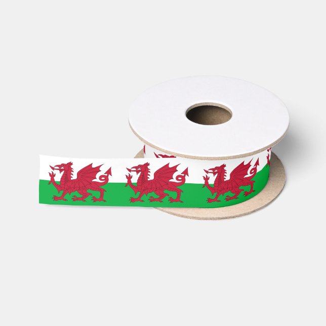 Walisische Flagge & Wales, Urlaub Cymru, Drache /  Satinband (Spule)