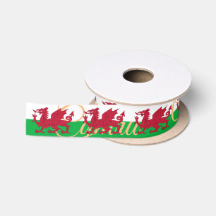 Walisische Flagge & Wales, Urlaub Cymru, Drache / Satinband