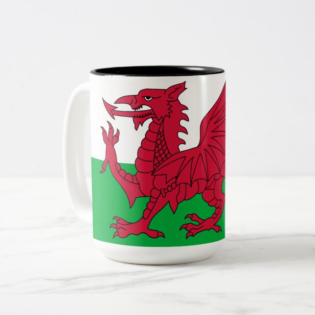 Walisische Flagge (Wales) (walisischer Drache) Zweifarbige Tasse (Vorderseite Links)