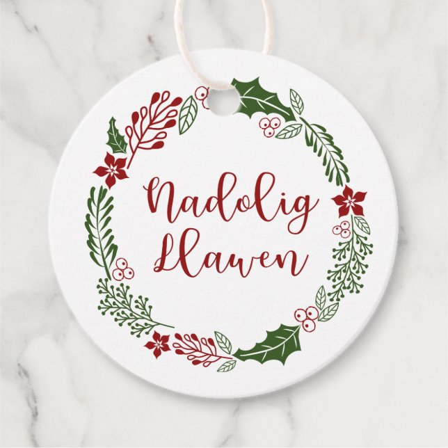 Walisische frohe Weihnachten, Nadolig Llawen, Cust Geschenkanhänger (Vorderseite)