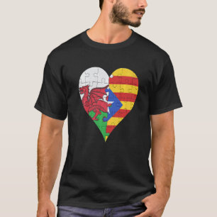 Walisische Katalanische Flagge Herz T-Shirt