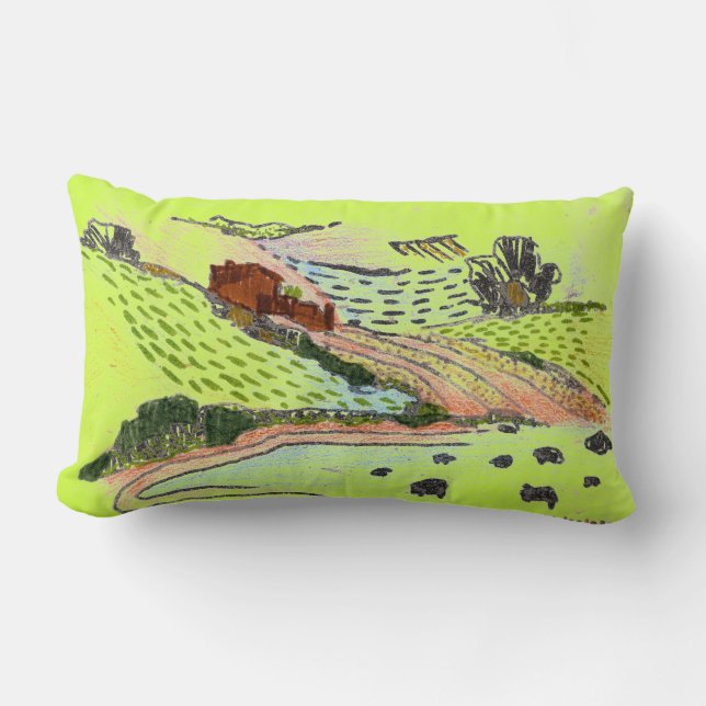 Walisische Landschaft in Kalkgrün-Doodle-Skizze Lendenkissen (Vorderseite)