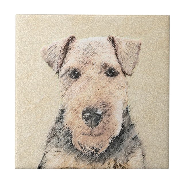 Walisische Terrier-Malerei - Niedliche Original Hu Fliese (Vorderseite)