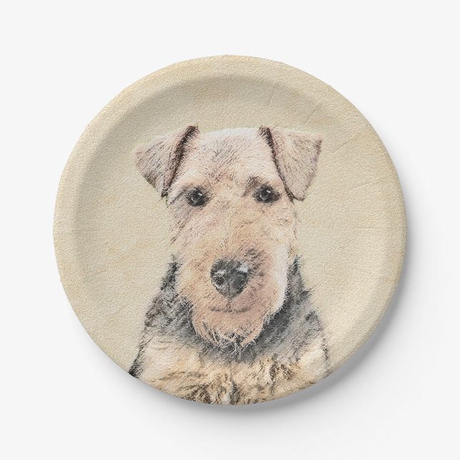 Walisische Terrier-Malerei - Niedliche Original Hu Pappteller (Vorderseite)