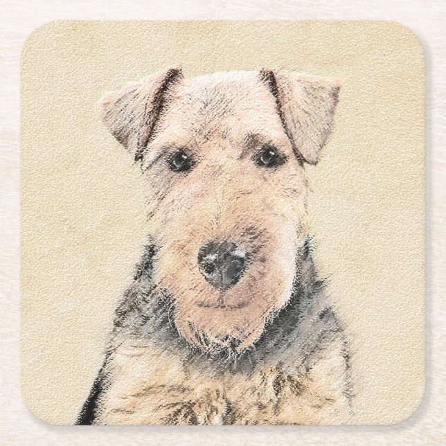 Walisische Terrier-Malerei - Niedliche Original Hu Rechteckiger Pappuntersetzer (Vorderseite)