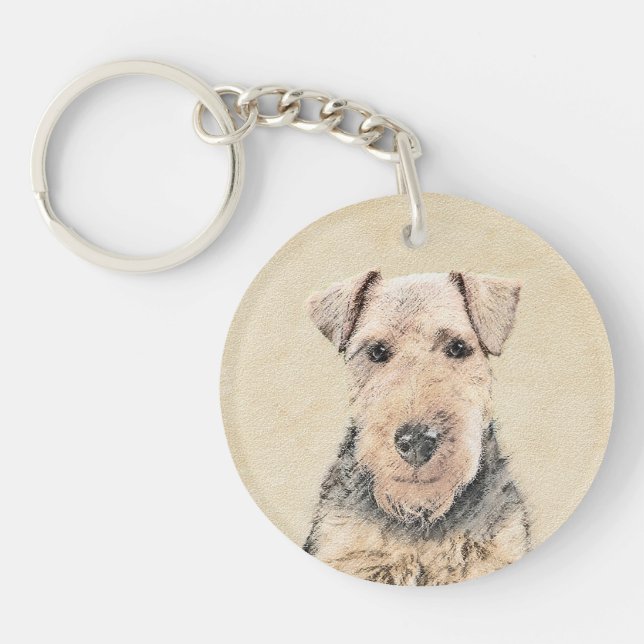 Walisische Terrier-Malerei - Niedliche Original Hu Schlüsselanhänger (Vorderseite)