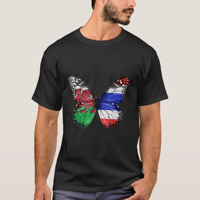 Walisische Thai Flag Butterfly T-Shirt (Vorderseite)