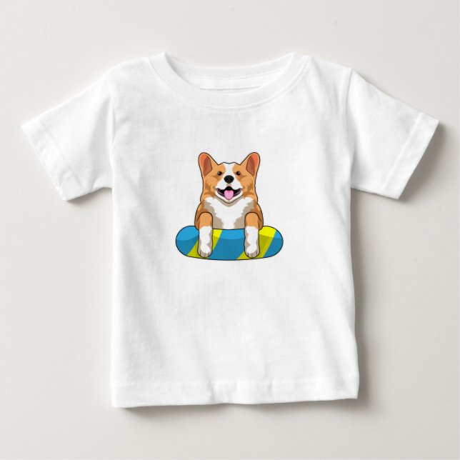Walisischer Corgi im Schwimmen mit Brett Baby T-shirt (Vorderseite)