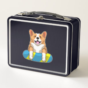 Walisischer Corgi im Schwimmen mit Brett Metall Brotdose