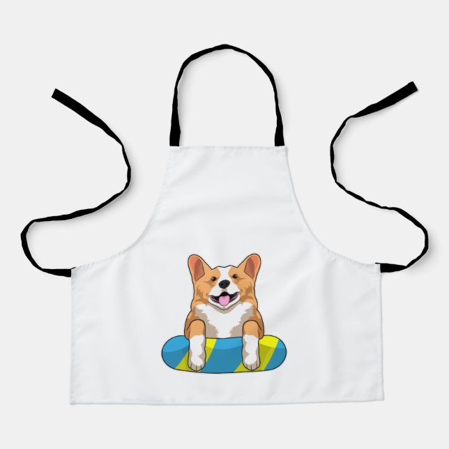 Walisischer Corgi im Schwimmen mit Brett Schürze (Vorderseite)