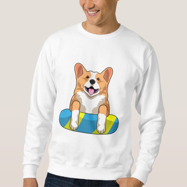 Walisischer Corgi im Schwimmen mit Brett Sweatshirt (Vorderseite)