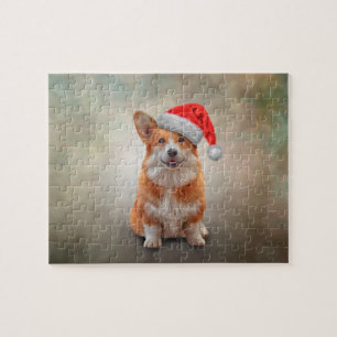 Walisischer Corgi in rotem Hut des Weihnachtsmanns