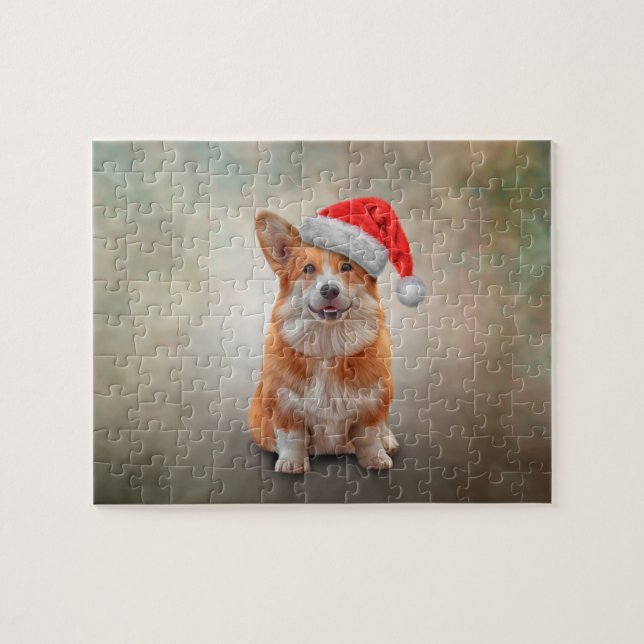 Walisischer Corgi in rotem Hut des Weihnachtsmanns (Horizontal)