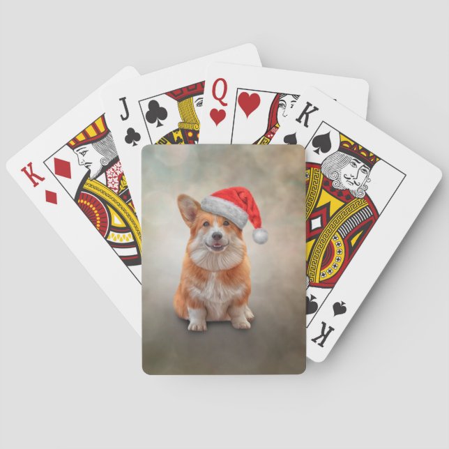Walisischer Corgi in rotem Hut des Weihnachtsmanns Spielkarten (Rückseite)