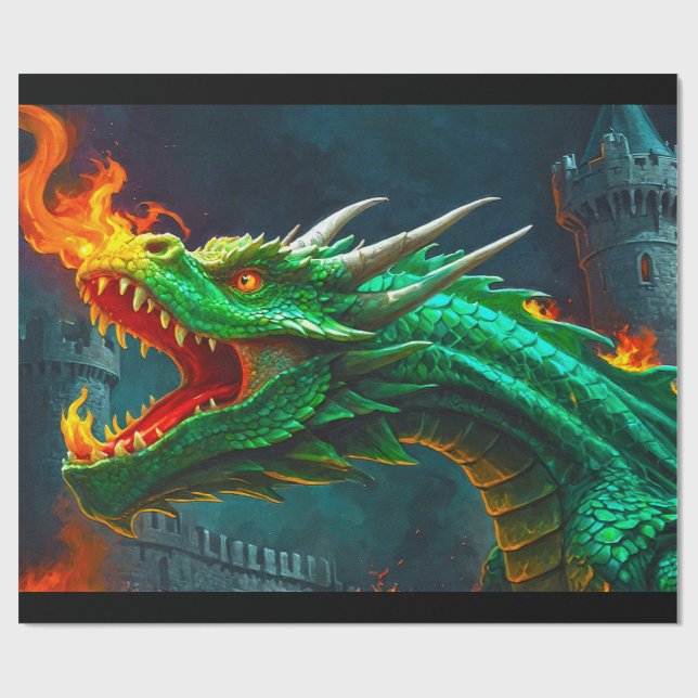Walisischer Drache heizt englisches Schloss Geschenkpapier (Flach)