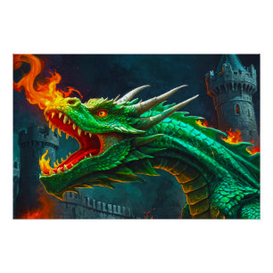 Walisischer Drache heizt englisches Schloss Poster
