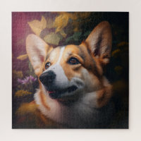 Walisisches Corgi im farbenfrohen Garten Blühen