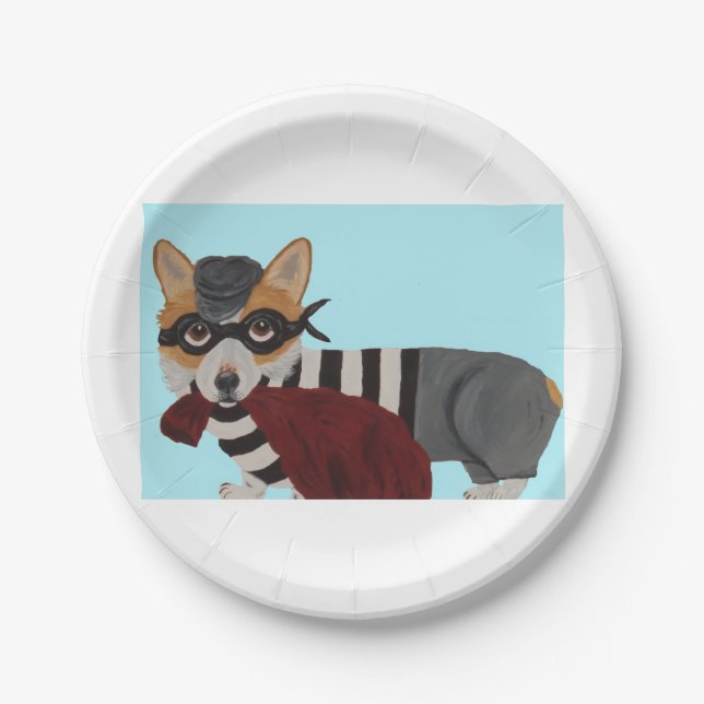 Walisiser Corgi Leckerli Dieb Einbrecher Pappteller (Vorderseite)