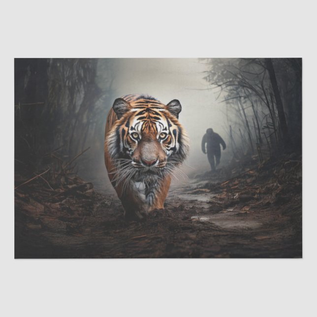 Walking Alter Schwarz-Orange-Tiger surrealer Wald Seidenpapier (Vorderseite)
