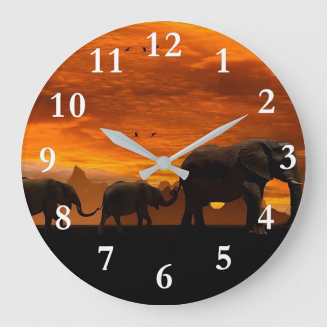 Walking Elefanten Akrylic Wall Clock Große Wanduhr (Vorderseite)