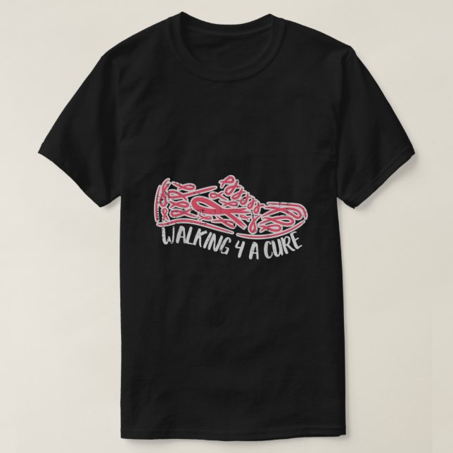 Walking For A Cute Pink Running Shoe Breast Cancer T-Shirt (Design vorne)