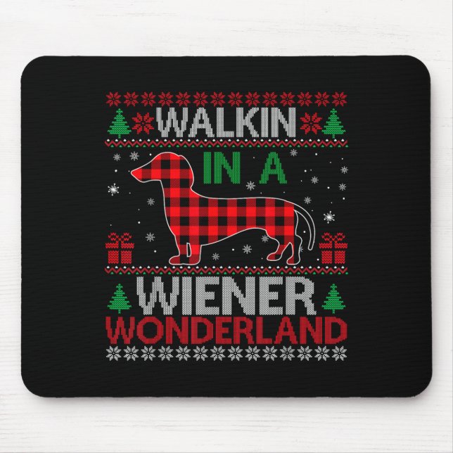 Walking In A Wiener Wonderland Funny Dachshund Chr Mousepad (Vorne)