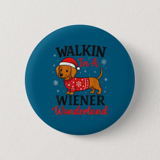 Walking In Weiner Wonderland Mini Dachshund Christ Button (Vorderseite)