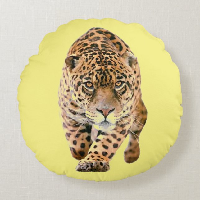 Walking Jaguar Eyes Rundes Kissen (Vorderseite)