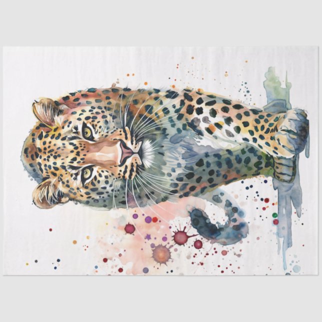 Walking Leopard Watercolor Paint Splatter  Seidenpapier (Vorderseite)
