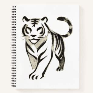 Walking Tiger Zeichn - Tintendesign Notizbuch
