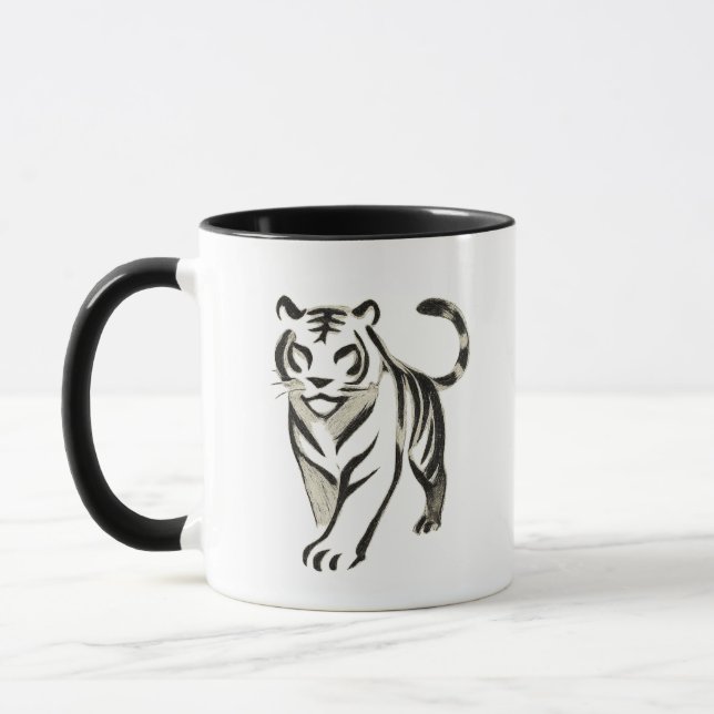 Walking Tiger Zeichnend - Tintendesign der Tasse (Links)