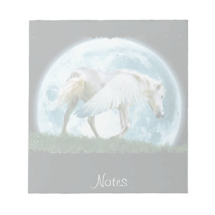 Walking White Pegasus & Full Moon Fantasy Notepad Notizblock