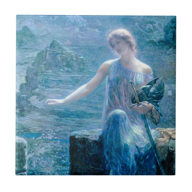 Walküre in einem blauen Kleid mit Rüstung Fliese (Vorderseite)