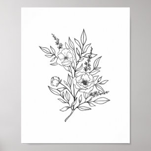 WALL ART DRUCINT   Fine Art Floral Line Art Print Poster