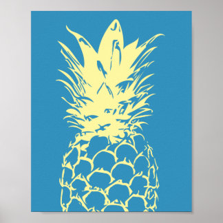 Wall Art Gelbe Ananas Design auf blau Poster
