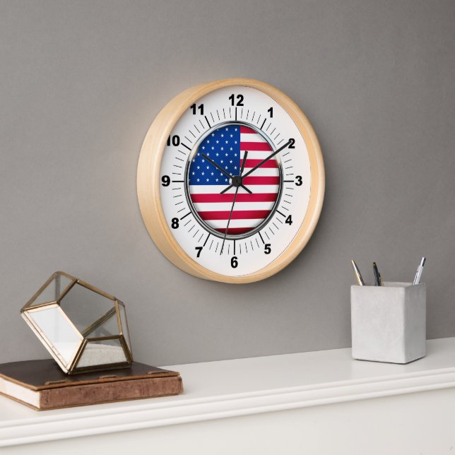 Wall Clock, 10" Round Natural Wood Frame USA Uhr (Büro)