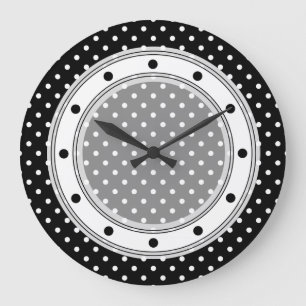 Wall Clock Black and White Polka Dot Große Wanduhr
