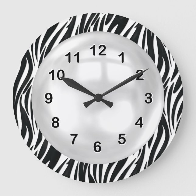 Wall Clock Black White Zebra Stripe Große Wanduhr (Vorderseite)